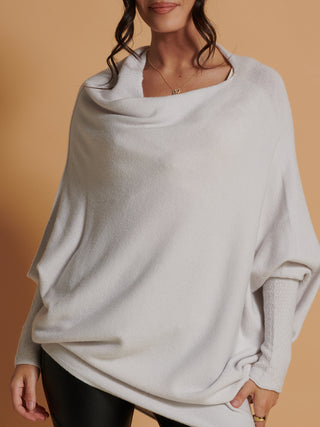 Made In Italy Asymmetric Draped Soft Knit Jumper, Oatmeal