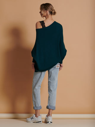 Made in Italy Asymmetric Draped Knit Jumper, Peacock Blue