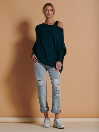 Made in Italy Asymmetric Draped Knit Jumper, Peacock Blue