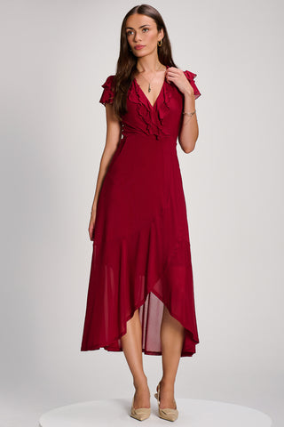 Ruffled Mesh Maxi Dress, Burgundy