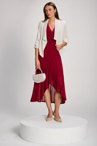 Ruffled Mesh Maxi Dress, Burgundy