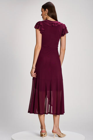 Ruffled Mesh Maxi Dress, Dark Purple
