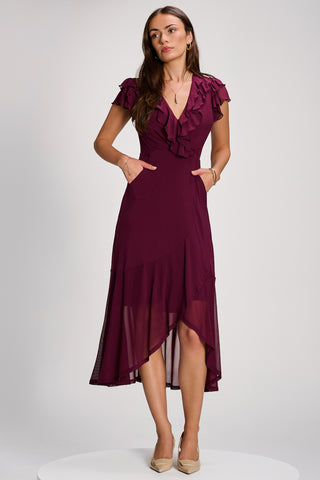 Ruffled Mesh Maxi Dress, Dark Purple
