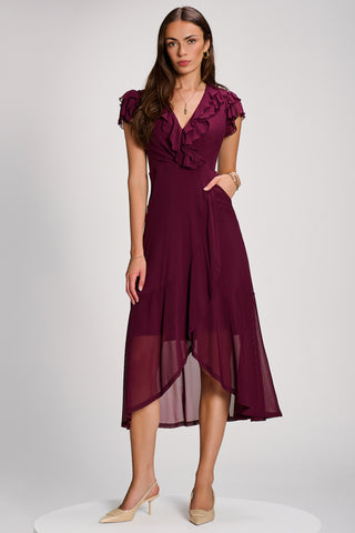 Ruffled Mesh Maxi Dress, Dark Purple