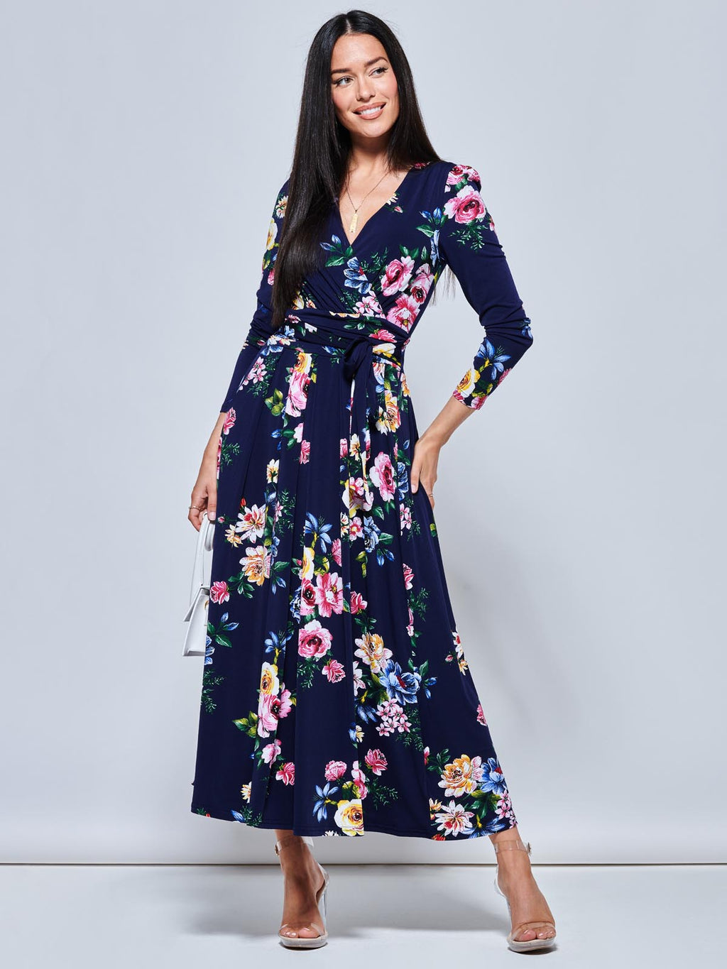Greyson Long Sleeve Maxi Dress, Navy Floral Jolie Moi Retail
