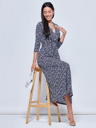 Hayat Twist Front Jersey Maxi Dress, Navy Floral