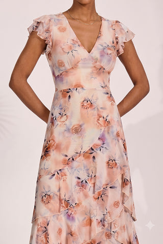 Mesh Ruffle Detail Maxi Dress, Amber Floral