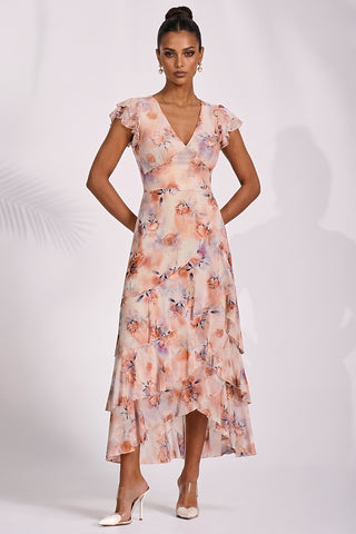 Mesh Ruffle Detail Maxi Dress, Amber Floral