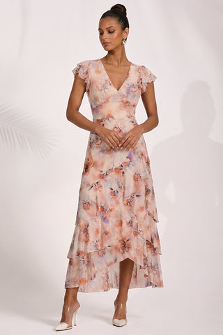 Mesh Ruffle Detail Maxi Dress, Amber Floral