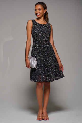 Printed Fit & Flare Dress, Black Star