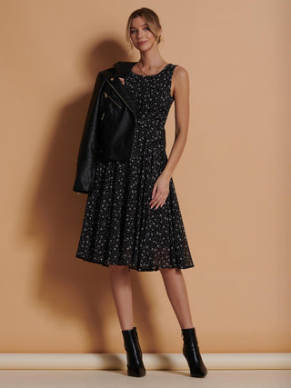 Printed Fit & Flare Dress, Black Star