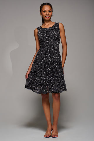 Printed Fit & Flare Dress, Black Star