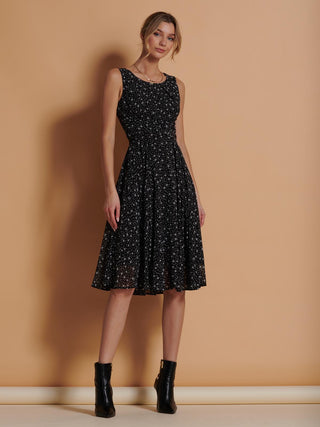 Printed Fit & Flare Dress, Black Star