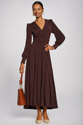 Long Sleeve Soft Jersey Maxi Dress, Brown