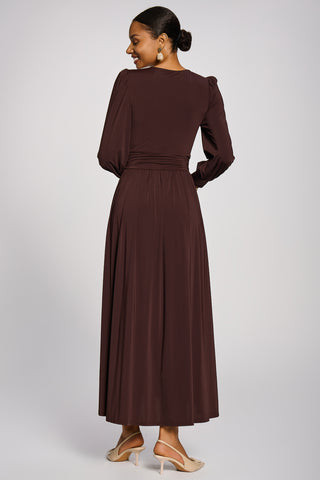 Long Sleeve Soft Jersey Maxi Dress, Brown