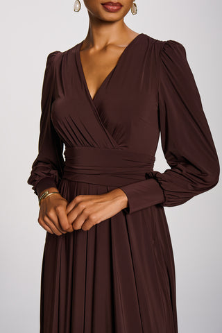 Long Sleeve Soft Jersey Maxi Dress, Brown