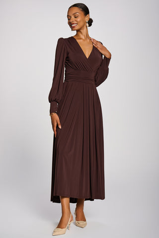 Long Sleeve Soft Jersey Maxi Dress, Brown