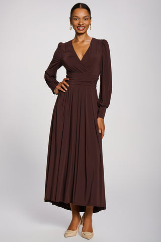 Long Sleeve Soft Jersey Maxi Dress, Brown