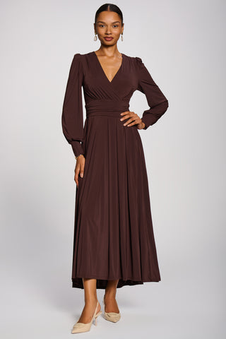Long Sleeve Soft Jersey Maxi Dress, Brown