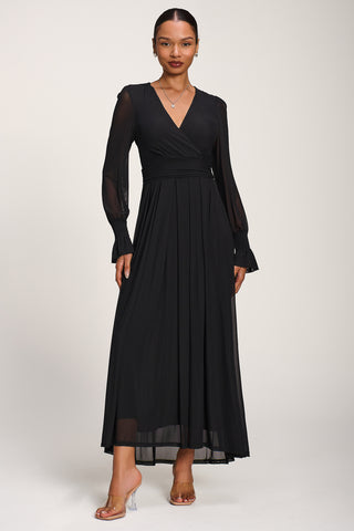 Long Sleeve Mesh Maxi Dress, Black