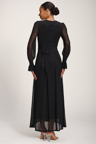Long Sleeve Mesh Maxi Dress, Black