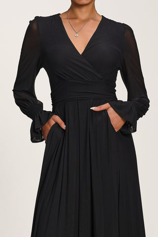 Long Sleeve Mesh Maxi Dress, Black