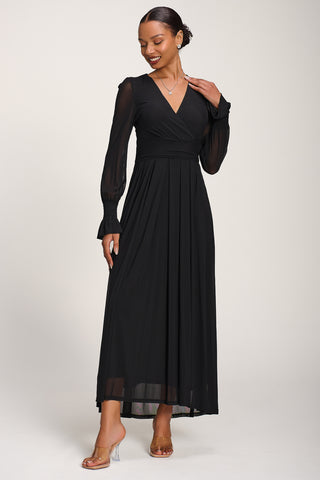 Long Sleeve Mesh Maxi Dress, Black