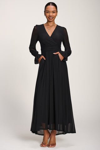 Long Sleeve Mesh Maxi Dress, Black
