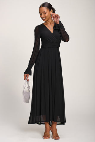 Long Sleeve Mesh Maxi Dress, Black