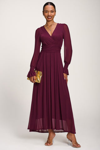Long Sleeve Mesh Maxi Dress, Dark Purple