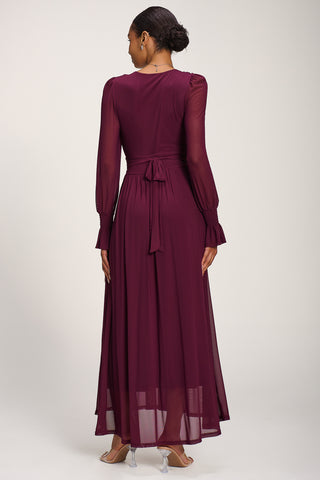 Long Sleeve Mesh Maxi Dress, Dark Purple