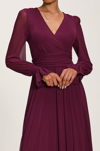 Long Sleeve Mesh Maxi Dress, Dark Purple