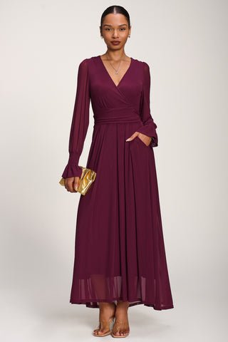 Long Sleeve Mesh Maxi Dress, Dark Purple