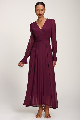 Long Sleeve Mesh Maxi Dress, Dark Purple
