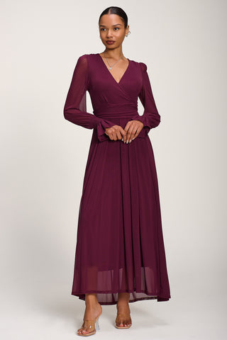 Long Sleeve Mesh Maxi Dress, Dark Purple