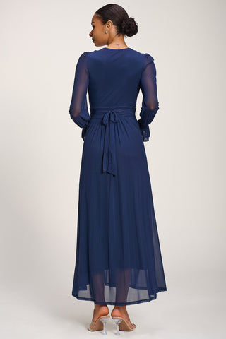 Long Sleeve Mesh Maxi Dress, Navy