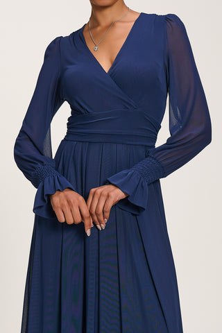 Long Sleeve Mesh Maxi Dress, Navy