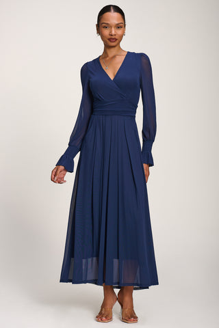 Long Sleeve Mesh Maxi Dress, Navy