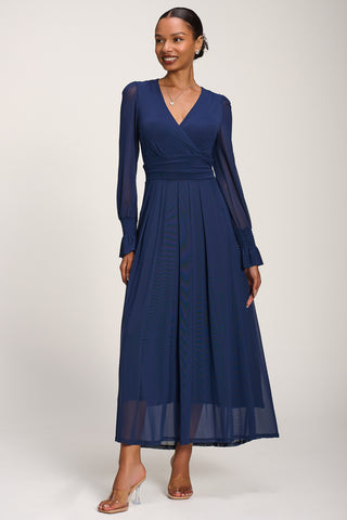 Long Sleeve Mesh Maxi Dress, Navy