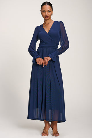 Long Sleeve Mesh Maxi Dress, Navy