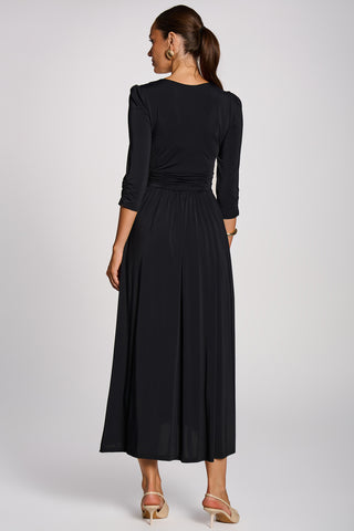 3/4 Sleeve Plain Jersey Maxi Dress, Black