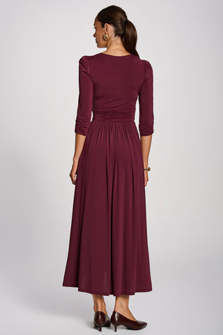 3/4 Sleeve Plain Jersey Maxi Dress, Burgundy