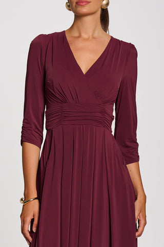 3/4 Sleeve Plain Jersey Maxi Dress, Burgundy