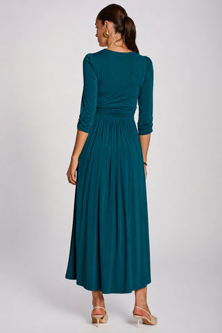 3/4 Sleeve Plain Jersey Maxi Dress, Teal