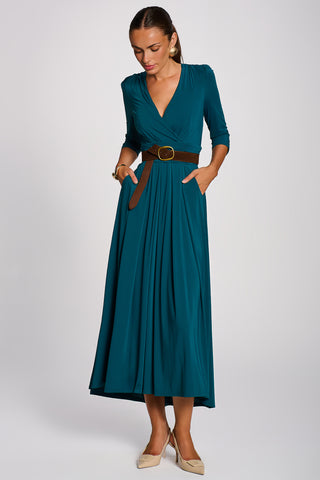 3/4 Sleeve Plain Jersey Maxi Dress, Teal