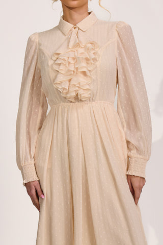 Textured Chiffon Long Sleeve Shirt Dress, Cloud White
