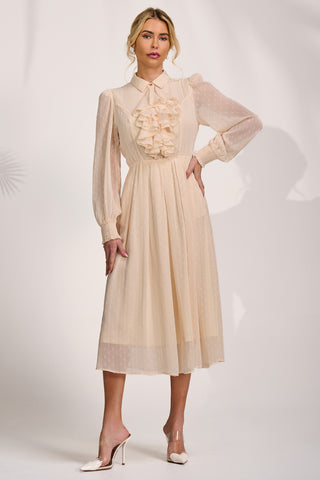 Textured Chiffon Long Sleeve Shirt Dress, Cloud White