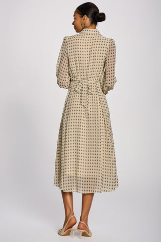 Chiffon Print Ruffled Shirt Dress, Beige Paisley