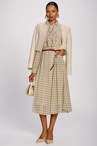 Chiffon Print Ruffled Shirt Dress, Beige Paisley