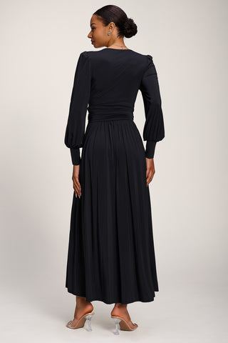 Long Sleeve Soft Jersey Maxi Dress, Black